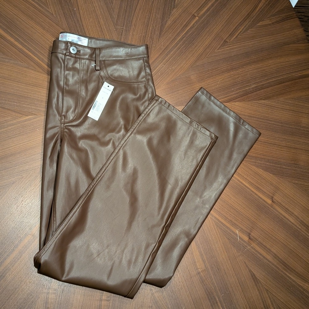 No Boundaries Faux Leather Pants Womens Brown New Straight Leg High Rise 9